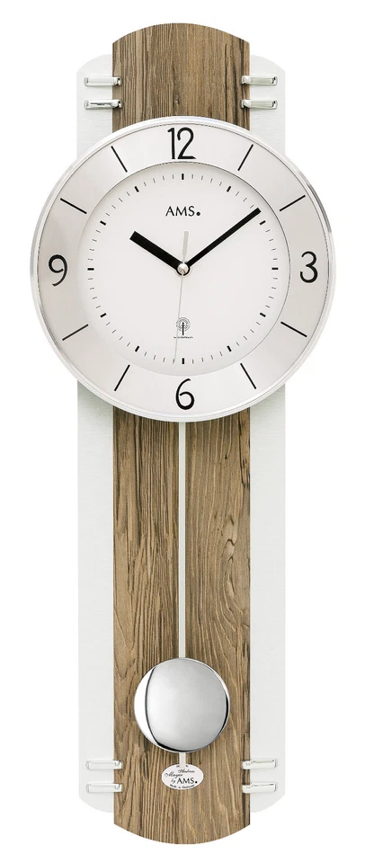 AMS 5292 Wanduhr Funk Funkwanduhr mit Pendel Pendeluhr Nussbaum-Dekor Aluminium - Bild 1 von 1