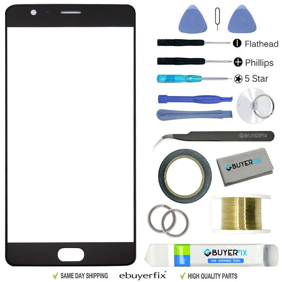 ebuyerfix? Front Black Glass Screen Replacement opening Repair Kit for OnePlus 3 - Image 1 of 4
