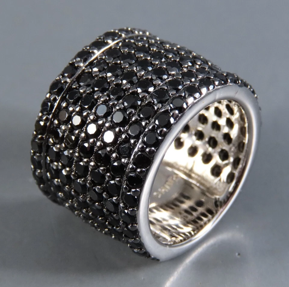 Anillo de plata esterlina SG/JTV BANDA ANCHA PARA CIGARROS pavé de espinela negra ROMANCE GÓTICO 6 Foto 1 de 4