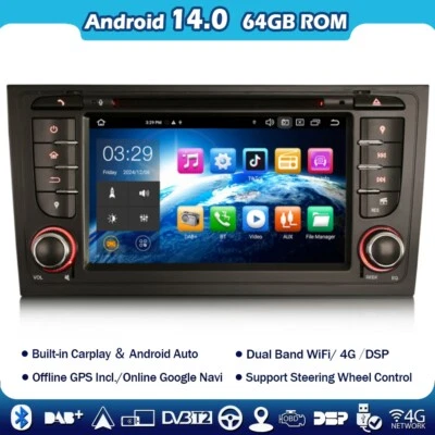 8 Kern Android 14 DAB+Navi DVD Autoradio für Audi A6 S6 RS6 Allroad WIFI Carplay - Bild 1 von 4