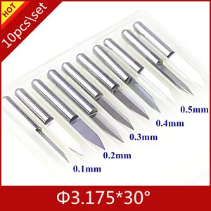 10pc/set 30° Tip-0.1\0.2\ 0.3\0.4\0.5MM PCB Engraving CNC Bit Router Tool - Picture 1 of 2