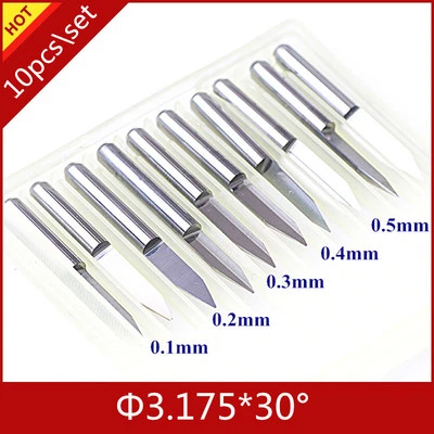 10pc/set 30° Tip-0.10.2 0.30.40.5MM PCB Engraving CNC Bit Router Tool - Image 1 of 2