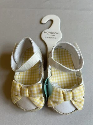 Monsoon BABY GIRL YELLOW GINGHAM BOOTIE SANDAL  0-3 MTHS WEDDING OCCASION PRETTY - Image 1 of 4