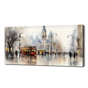 Vienna Streets Capital Of Austria Colourful Canvas Print, Skyline Watercolour - Picture 1 of 10