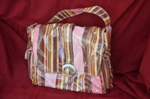 Kalencom Flap Baby Diaper bag #2960 Vinyl Pink/Brown striped W/2 Accessories NWT - Picture 1 of 10