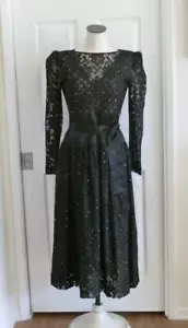Couture Vintage Halston schwarz Spitze + Satin met Gold Stickerei Cocktailkleid S XS EUC - Bild 1 von 12