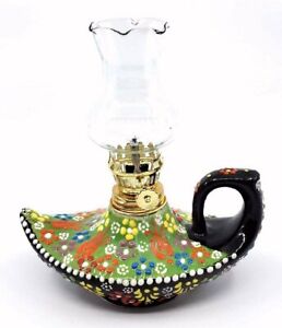 Handmade Traditional Turkish Aladdin's Lamp Style Hurricane Lamp Lantern 7" Tall