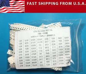 Resistor Kit SMD 1206 Assorted Values 10Ω - 910K Ω 5% 80 values X 25pcs = 2000pc - Picture 1 of 3