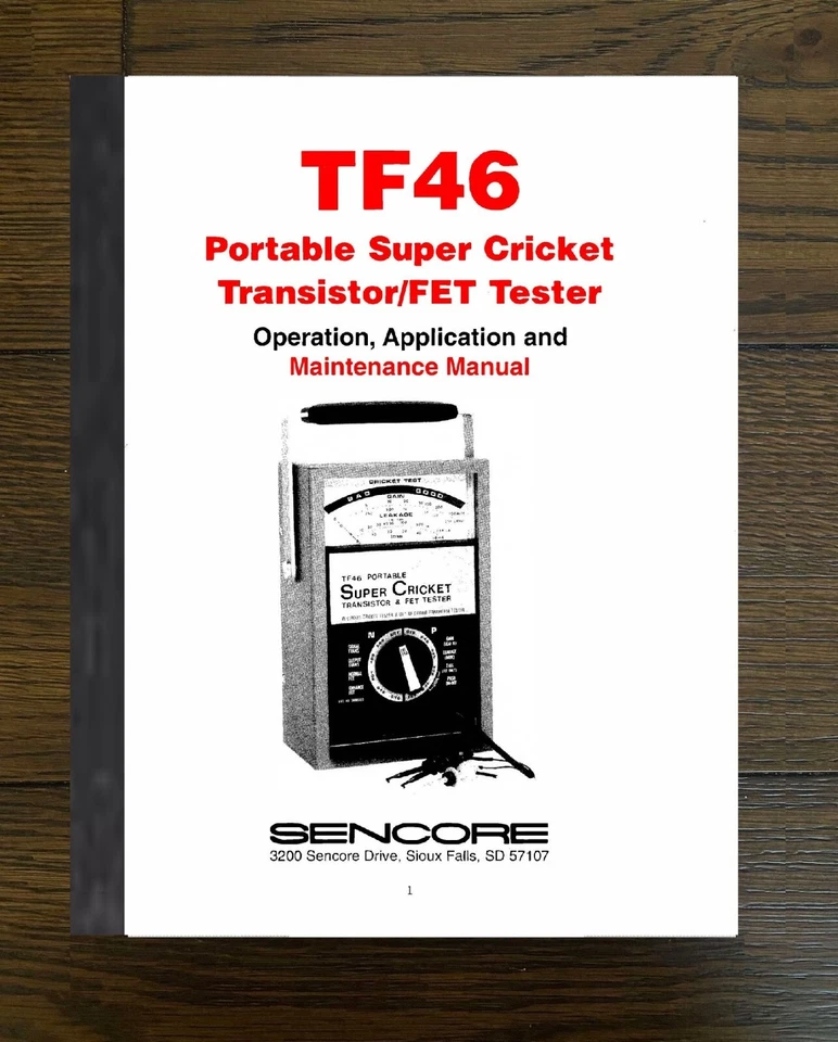Operation and Maintenance Manual Fits Sencore TF-46 Cricket Schematic - Image 1 of 4