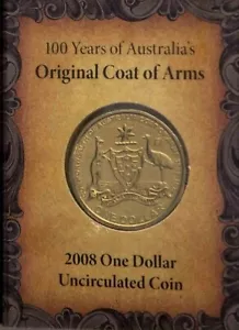 Escudo de armas australiano 2008 último centenario $1 cuadrado S carpeta privada de monedas de Sydney - Imagen 1 de 3