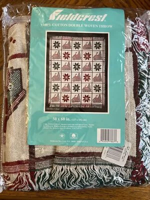 Fieldcrest Throw Christmas Village 50x60 Cotton Woven Frills F-313 VTG NOS  - Image 1 of 4