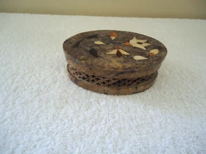 Caja de baratijas de mármol ovalada vintage con incrustaciones de tema floral "HERMOSO COLECCIONABLE - Imagen 1 de 12