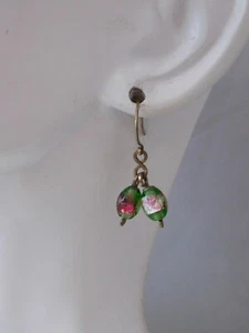 Vintage Art Déco Veneziana Sventato Arte Vetro Perlina Gold Filled Orecchini 11d - Foto 1 di 3