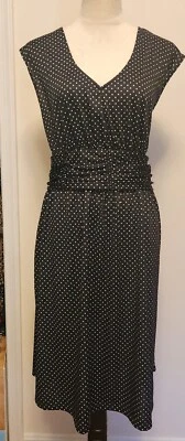 Vestido negro a lunares talla XL para mujer con cintura agrupada de "Tessuto" (#455) Foto 1 de 4