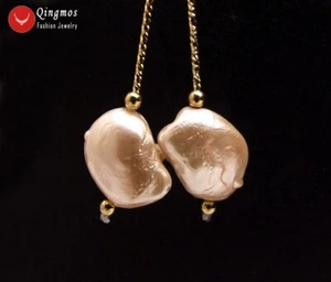 Trendy 15*20mm Baroque Pink Sea Shell Pearl Dangle Earring for Women Jewelry 741 - Picture 1 of 6