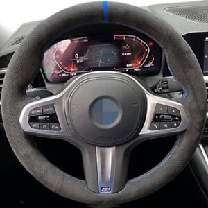 BMW Suede Alcantara Steering Wheel Cover Blue Stripe F40 G20 G21 G30 G31 G11 G05