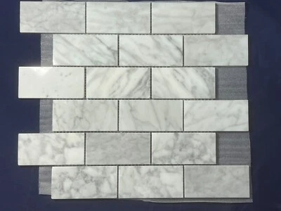 CA14 White/Grey Rectangle Marble Mosaic Tile Kitchen Bathroom Polished - Image 1 of 4