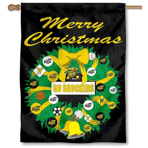 Wichita State Merry Christmas Wreath Decorative Holiday Wreath House Flag Cover