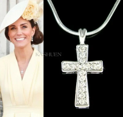 Croce IN Swarovski Cristallo Fede IN Signore Gesù Religioso Collana Gioielli - Immagine 1 di 4