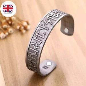 Men Bracelet Viking Nordic Runes Bangle Open Cuff Bangle Bracelet Gift Idea - Picture 1 of 13