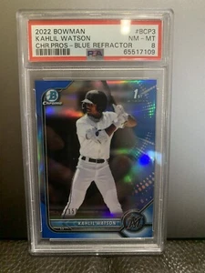 2022 Bowman Chrome Kahlil Watson #BCP-3 True Blue Refractor 1st #/150 RC PSA 8 - Bild 1 von 3