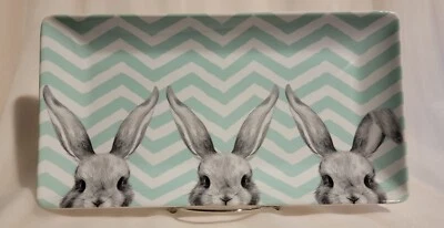 Pier 1 Porcelain Happy Easter Basket Bunny Floppy Ear  Serving Platter Tray - Image 1 of 4