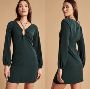 NWT Abercrombie & Fitch Halter Mini Dress Emerald Green Size S Long Sleeve - Picture 1 of 7