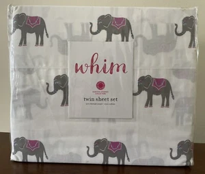 New! Martha Stewart Whim Elephant Print 3 Piece Twin Sheet Set 100% Cotton - Picture 1 of 7