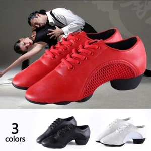 Women PU Leather Dance Shoes Retro Bottom Shoes Waltz Latin Ballroom Tango Chic - Picture 1 of 15