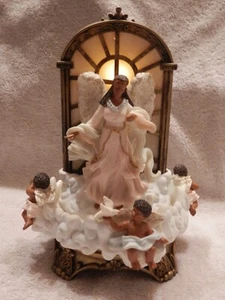 Vintage Engel Cherub Spieluhr, Lichter, Spins "Hark the Herald Angels Sing" FUNKTIONIERT - Bild 1 von 3