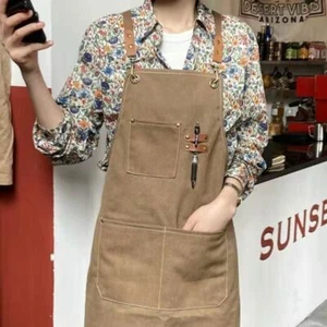 New Thick Canvas Men Women Apron Bibs Waterproof Coffee Shop Barber Work Bib - Picture 1 of 25
