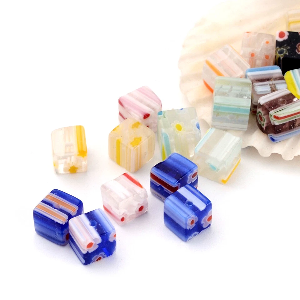 20pcs Colorful Handmade Milleriori Glass Beads Cube Lampwork Tiny Beads 6x6mm - Image 1 of 4