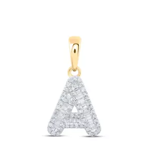 Colgante de oro amarillo de 10 quilates con letra inicial de diamante baguette de 1/3 Cttw para mujer - Imagen 1 de 1