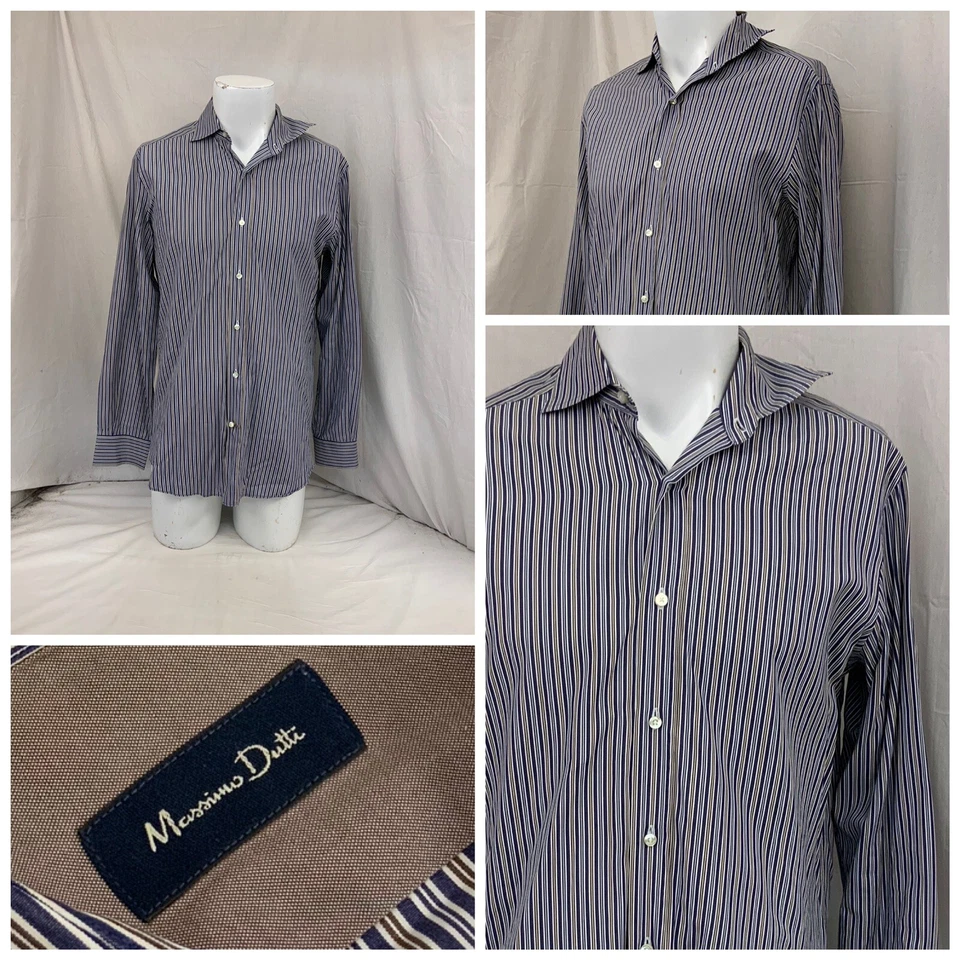 Massimo Dutti Dress Shirt Medium Mens Blue Stripe Cotton YGI N2-604 - Image 1 of 4