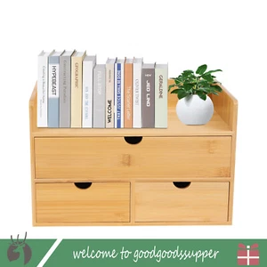 Bambus Schreibtisch Organizer mit 3 Schubladen Tischplatte Kosmetik Aufbewahrung einfaches Design NEU - Bild 1 von 9