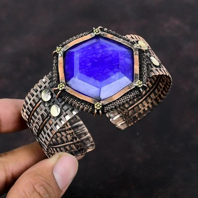 Bracelete moderno envolto fio de noivado de cobre safira azul natural venda do dia das irmãs - Imagem 1 de 4