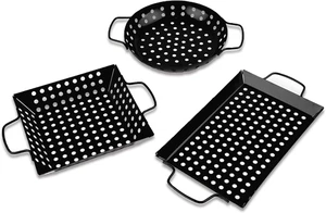 Grillkörbe Set klein & mittel antihaftbeschichtet BBQ Pfanne Set Griffe, 3-teilig Outdoor - Bild 1 von 12