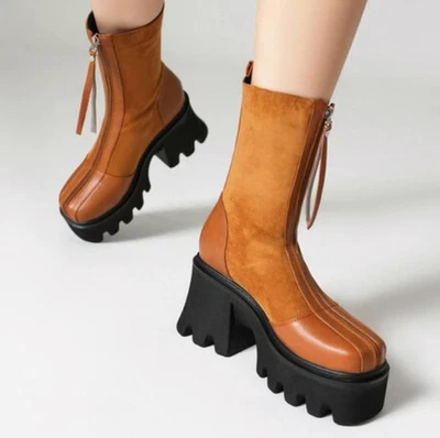 Women's Retro Platform Chelsea Ankle Boots Casual Zipper Motorcycle Shoes 2025 - Image 1 of 4