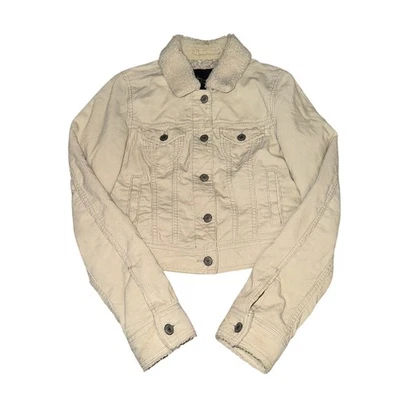 American Eagle вельветовая куртка женский размер S кремовый искусственного меха воротник манжеты кнопка - Изображение 1 из 4