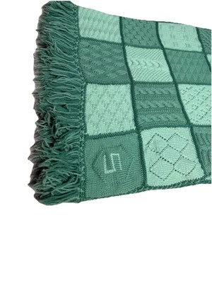 Cobertor quadriculado verde vintage colcha S monograma franja malha xadrez lance - Imagem 1 de 4