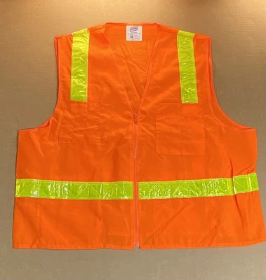 Reflective Orange Safety Vest ANSI Class 2 Level 2, Zipper ERB Men's Size 2X - Image 1 of 4