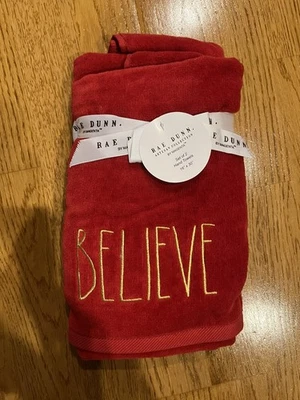 Rae Dunn Red and Gold BELIEVE Set of 2 Hand Towels - NWT  - Image 1 of 3