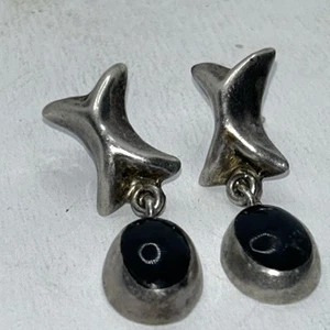 Sterling Silver Black Onyx Taxco Mexico Earrings dangle 925 - Picture 1 of 5