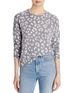 Suéter Aqua CASHMERE Pequeño Gris Estampado Leopardo Cuello Redondo Suave Nuevo con Etiquetas $178 (1) - Imagen 1 de 9