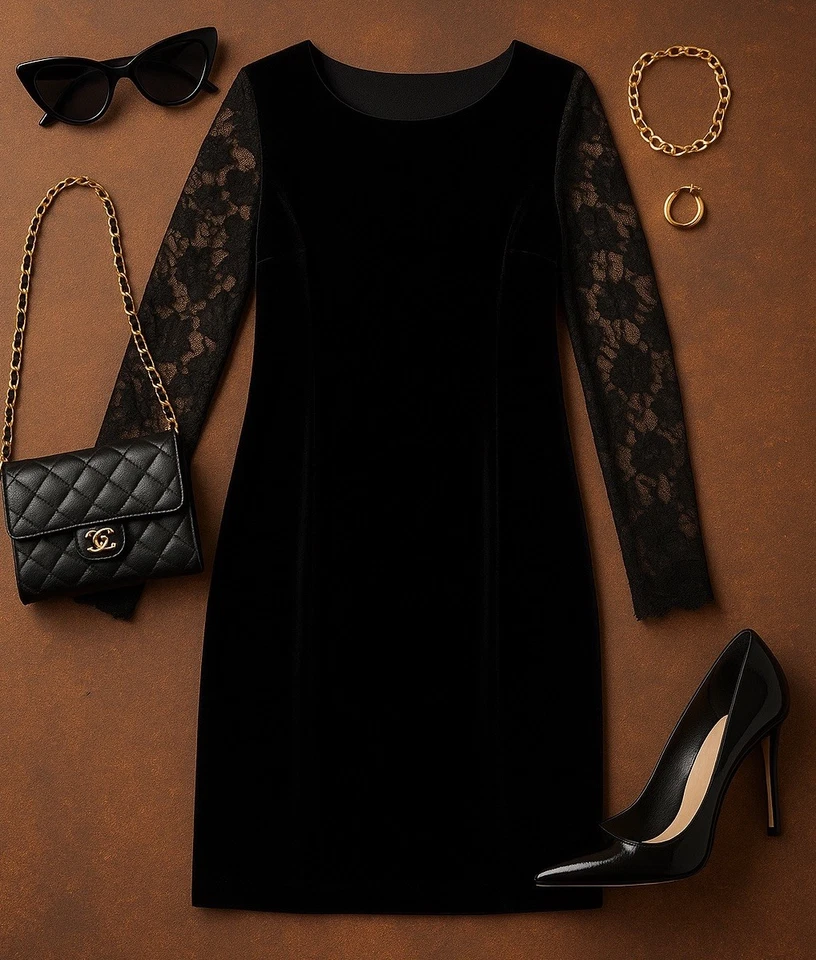 Mini Vestido Saint Laurent Negro Terciopelo Encaje Talla XS Mujer Vacaciones Foto 1 de 4