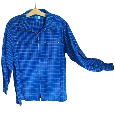 Винтажный Venezia синий легкий клетку рубашка молнии куртка shacket 100% хлопок 16 - Изображение 1 из 4