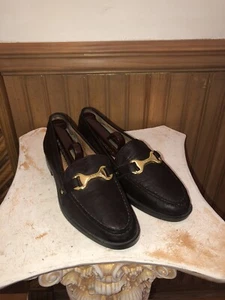 Women's Lauren Ralph Lauren KAYLN GOLD Buckle Slip-on Loafers Brown Leather 7B - Picture 1 of 10