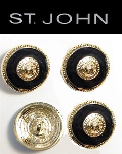 St John Knits (0.65 Inch) Gold Tone Round Black Enamel Replacement Buttons - Picture 1 of 1