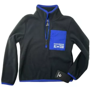 Neu mit Etikett Converse All Star Jungen 6 schwarz Fleece 1/2 Reißverschluss Logo Tasche Sweatshirt - Bild 1 von 6