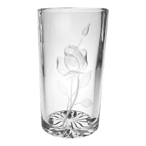 Jarrón floral ovalado rosa grabado en cristal vidrio artístico firmado 8 pulgadas - Imagen 1 de 10